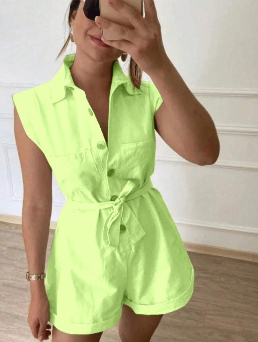 Women's Clothing/ Jumpsuit/Headband/Linen - 青檸色 - 查看 1