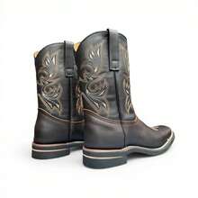 BOTA VAQUERA PUNTA CHATA PIEL BOVINA SUELA ANTIDERRAOANTE COSIDA - CAFE - Ver 7