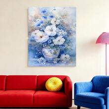 Con marco Encantadora obra de arte de lienzo floral azul vintage de 11,8" x 15,7", con marco de madera, ideal para decorar tu sala de estar, dormitorio, cocina o oficina. - Enmarcado - Ver 2
