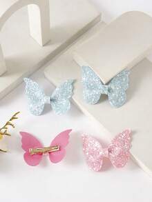 4pcs Glitter Bow Hair Clips Set, Cute Bangs Clips Versatile Daily Wear - MultiWarna - View 5