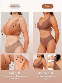 Women's Wireless Jelly Bra, Lift Supportive Full Coverage Plus Size Comfort Deep V Everyday Bra - Black - View 5