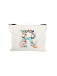 Bolsa de maquillaje impresa con diseño de estrella de mar, concha y elementos oceánicos, con letras del alfabeto A-Z. Bolsa de almacenamiento con estampado de letras de moda, bolsa de cosméticos para almacenamiento de artículos pequeños, bolsa de almacenamiento, bolsa de maquillaje, bolsa de aseo, bolsa de almacenamiento plegable ligera, bolsa de embrague como regalo para maestros, almacenamiento para enfermeras, médicos, maestros, adecuada para el almacenamiento de cosméticos de viaje personal, esencial para vacaciones en la playa, campamento, vacaciones, regalo del Día de la Madre - Multicolor - Ver 12