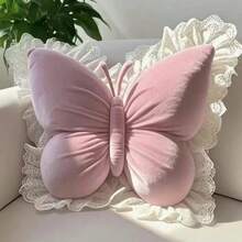 Sweet Lace Trim Velvet Butterfly Throw Pillow - Home Decor Cushion For Sofa, Bed, Car - Soft Plush Decorative Pillows Gift(50*40cm) - Multicolor - View 10