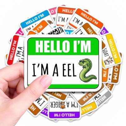 50 szt. zabawnych, inspirujących naklejek "Hello I'm A EEL", humorystyczne naklejki z motywem zwierząt na butelki z wodą, laptopy, etui na telefony, deskorolki, dzienniki, idealne dla dorosłych, nastolatków, pracowników biurowych, miłośników dowcipów, wodoodporne dekoracje do personalizacji codziennych przedmiotów i zabawnych prezentów