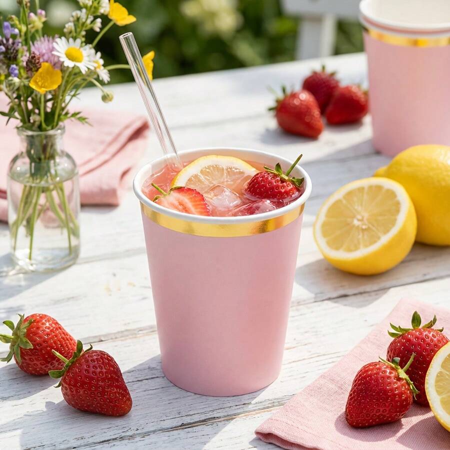 20个粉色和金色箔纸派对杯，适合生日派对、聚会、家庭使用和其他场合 - 粉色 - 查看 1