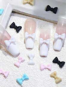 100 Stück gemischte Nageldekoration, Nagelzubehör Frühling/Sommer Schleife Harz Stil, weiß, rosa, schwarz, blaue Nageldekoration, luxuriöser französischer Stil, Metall Nagelzubehör für Hochzeiten, Reisen, Festivals, Feiern, glitzernde Strass Nagelsteine, geeignet für multifunktionale DIY Zubehör Nageldekoration - Verschiedenfarbig - Übersicht 3