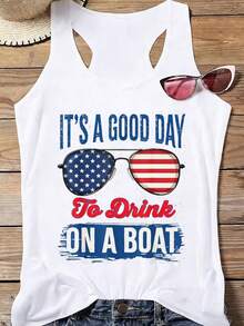 ELYSIAN WEAR 180G Vest Casual Summer Top Women's Graphic Tank Top With Colorful Print It's A Good Day To Drink On A Boat Design For Beach Vacation Outfits Light And Breathable Fit For Young Adults And Women - trắng - Xem 1