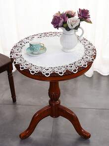 HXARTMIS 1pc White Embroidered Rimmed Tree Bark Textured Round Tablecloth, Elegant Embroidered Table Cover, Delicate Peacock Tail Trim Tablecloth, Suitable For Dining Room, Kitchen, Wedding, Party, Home Decor, Mother's Day, Father's Day And Other Holiday Themes - White - View 3