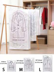 3pcs/Set Vacuum Compression Storage Bags, Hanging Vacuum Seal Bags For Clothes, Bedding, Dust-Proof, Moisture-Proof, Foldable Vacuum Compression Bags For Suits, Jackets, Down Jackets, Coats, Space Saving, Transparent Vacuum Seal Hanging Design, Wardrobe Organizer, Travel Closet, Essential Storage Tool - View 5