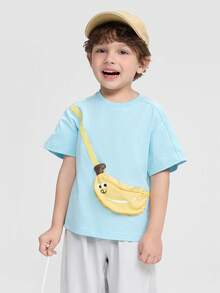 Balabala Kids' Unisex Summer Short Sleeve T-Shirt With Crossbody Pouch Detail; Toddler Boys Girls Casual Top New Style - Ice Blue - View 1