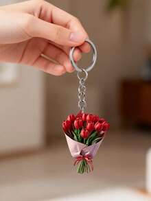 Bouquet de tulipes plates 2D en acrylique élégant, porte-clés léger, pendentif bouquet de fleurs pour la Saint-Valentin, ornement amusant, accessoire de sac à dos, pendentif mode, décoration de maison, pour décorations et charms de voiture, charms d'écouteurs, charms de sac, cadeau d'accessoire, cadeau parfait pour la famille et les amis, cadeaux de la Saint-Valentin, cadeaux d'anniversaire, cadeaux de fête, cadeaux d'anniversaire de mariage, cadeaux de fête des mères - A - Voir 6