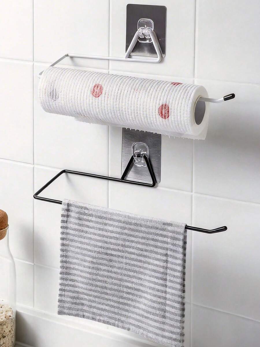 Bộ 2 giá đựng khăn giấy đa năng treo tường, thích hợp cho nhà bếp, phòng khách, phòng tắm, phòng ngủ, không cần khoan, vật dụng thiết yếu cho nhà bếp, có thể đựng khăn vải dùng một lần và khăn giấy, giá đựng khăn giấy nhà bếp, giá để ráo nước. - Xem 1