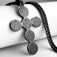 1pc Elegant Stainless Steel Saint Benedict Cross Necklace - Fashionable Religious Jesus Pendant, Suitable For Party And Gift - Necklace - View 5