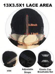 短款波浪黑色波波头假发，尺寸13x3.5x1英寸，合成蕾丝前假发，适合女性日常派对佩戴，预先拔毛，外观自然，中分，耐热，新手友好型假发 - 彩色 - 查看 9