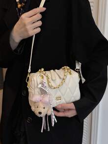 Túi đeo vai dây xích hình thoi dành cho nữ, túi vuông nhỏ thời trang mùa xuân mới, túi đeo chéo đa năng. - Màu be - Xem 7