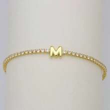1条18K镀金手链，经典白色锆石A-Z字母链手链，女士礼物 - 金色 - 查看 16