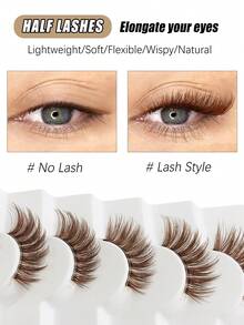 Asiteo 7 Pairs Brown Half-Strip False Eyelashes, Cat Eye Natural Makeup Effect, Transparent Stem, Winged Lashes, 3/4 Corner Lashes, Soft 3d Faux Mink Eyelashes Wispy Fluffy Faux Mink Lashes Eyelash Extension Tool For Daily Wear And Vocation - 棕色 - 查看 4