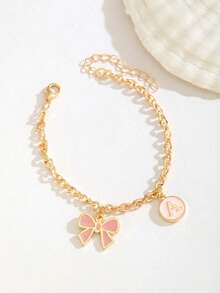 1 chiếc vòng tay mặt dây chuyền chữ cái hình nơ màu hồng dễ thương bằng hợp kim, phụ kiện trang sức thời trang, trang trí tiệc tùng, quà tặng mùa hè đi biển, quà tặng Ngày của Mẹ. - Hồng - Xem 3