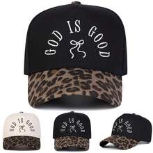 1Piece Men GOD IS GOOD Letter Bow Embroidered Leopard Two Tone Baseball Cap Outdoor Adjustable Sunscreen Leisure Hat Spring Autumn Travel Tourism Beach Vacation - 彩色 - 查看 1