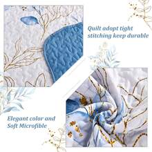 3 Pieces Blue Microfiber Farmhouse Leaf Queen King Double Size Bedspread Coverlet Bedding Sets (1 Quilt + 2 Pillow Cases), Fashion Leaf Design, Fresh & Minimalist, Comfortable Soft Breathable, Suitable For Wedding Items, Valentines Day Home Bed Room Decor, Mothers Day Gift, All Season - blue01 - 查看 6