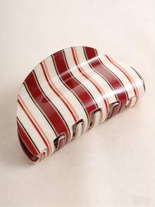 1个韩版新款蓝色咖啡条纹发夹，复古优雅女士颈后发夹，高端百搭发饰，夏季沙滩装扮抓夹度假发夹 - 彩色 - 查看 5