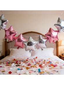 9pcs Set Including 4 Pink & 3 Silver Star Foil Balloons, 1 Roll Of Ribbon, Suitable For Birthday Party, Christmas And Various Festivals - View 4