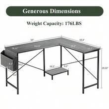 L Shaped Desk, 50 Inch Reversible Computer Desk Corner Gaming Table With CPU Stand & Storage Bag, Sturdy Metal Frame PC Workstation For Home Office - Grey Wood - View 3