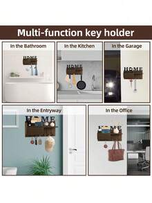 Soporte de Pared para Llavero Porta Llaves para Pared Colgador de Llaves con 7 Ganchos Organizador de Correo de Rústica Colgador para Llaves para Llaves Estante Decorativo de Pared, Marrón - Marrón - Ver 4