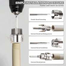 6pcs Pipe Threader Tool Kit, Dual-Function Pipe Threader Cutter, Suitable For 1/2in, 3/4in, 1in PVC/Plastic Pipes, Compatible With Electric Drill Pipe Threading Set - Multiple Styles - View 5