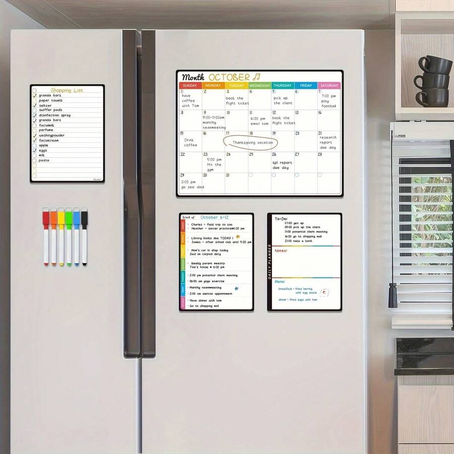 14.56 X 11.02 Inch Magnetic Dry Erase Calendar Set - 6.29 X 8.66 Inch Weekly Planner, Calendar, To-Do List Board - Includes 6 Fine Tip Markers - Multicolor - View 1