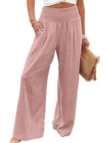 Loose High Waist Wide Leg Casual Pants For Women, New Arrival Autumn Spring - Baby Pink - View 4