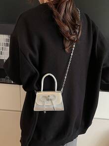 蝴蝶结迷你手提包，韩版时尚女士新款简约链条单肩斜挎包 - 銀色 - 查看 5