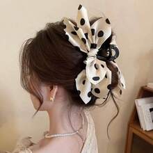 Black Polka Dot Bow Hair Claw Clip, Elegant Hair Claw For Partial Updo Hairstyle - White Polka Dots - View 5
