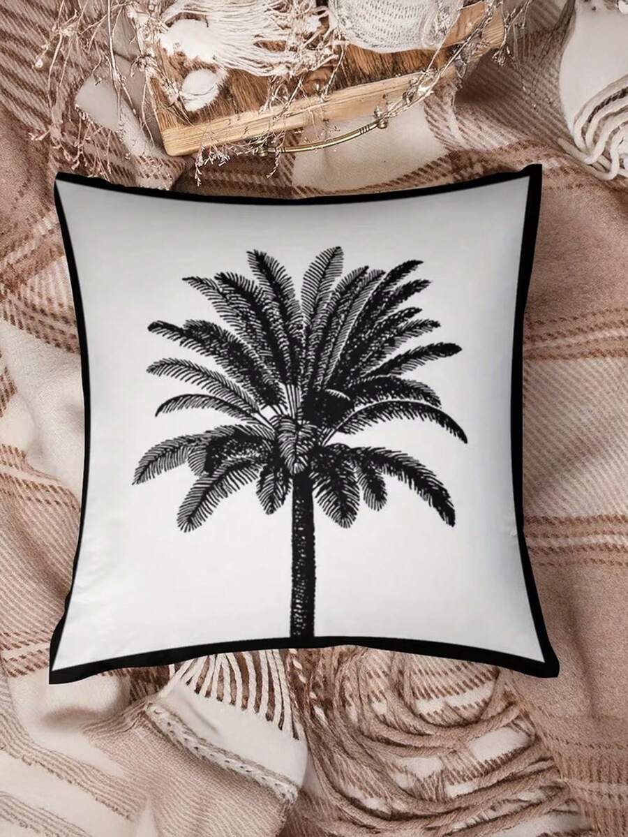 1/2/4pcs, 2D Single-Sided Printing Design (Without Pillow Core), Black Palm Tree Pillowcase - Modern Tropical Style Minimalist Design Zipper Closure, Suitable For Living Room, Bedroom - A - View 1