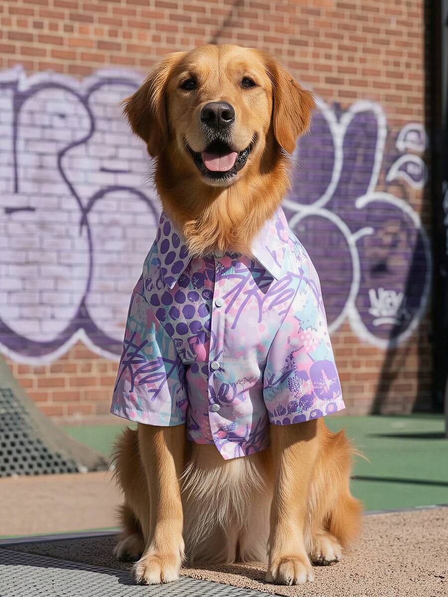 夏季狗狗休闲衬衫 - 透气轻便的狗狗夏季服装,适合小型、中型和大型犬,全印花狗狗服装 - 彩色 - 查看 1