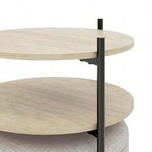 MU:4LIFE Estilo Kanso Mesa Auxiliar Mesa Lateral Redonda con Taburete Ottoman de Almacenamiento con Tapa para Hogar y Oficina Gris Claro y Natural 1565685 - Gris Claro y Natural - Ver 4