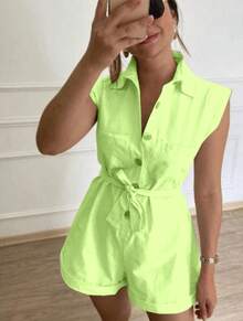 Women's Clothing/ Jumpsuit/Headband/Linen - 青檸色 - 查看 2