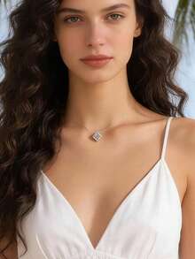 imoli 1pc Fashionable Minimalist Alloy Heart Zirconia Pendant Necklace, Gift For Dates/Parties Valentines - A27-2 Silver - View 3