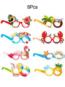 8/16 Pairs Hawaiian Tropical Party - Beach Themed Photo Booth Props, Summer Element Design, Feather-Free, Universal Size, Wholesale Hawaiian Party Glasses, Beach Party Paper Gifts, Hawaiian Party Glasses, Tropical Party Photo Props, Party Costume Accessories, Summer Beach Party Supplies - A - View 11