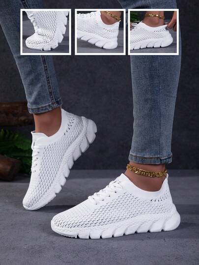 Women's Fashion Mesh Sneakers - Lace-Up Casual Running Shoes, Breathable & Comfortable Tennis Walking Shoes, Size 36-44