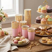 20个粉色和金色箔纸派对杯，适合生日派对、聚会、家庭使用和其他场合 - 粉色 - 查看 2