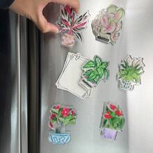 6入組綠色植物圖案冰箱磁鐵，壓克力雙面設計，適用於白板、櫥櫃、置物櫃、教室、廚房、辦公室櫥櫃與洗碗機的室內裝飾 - 6Pcs - 查看 3