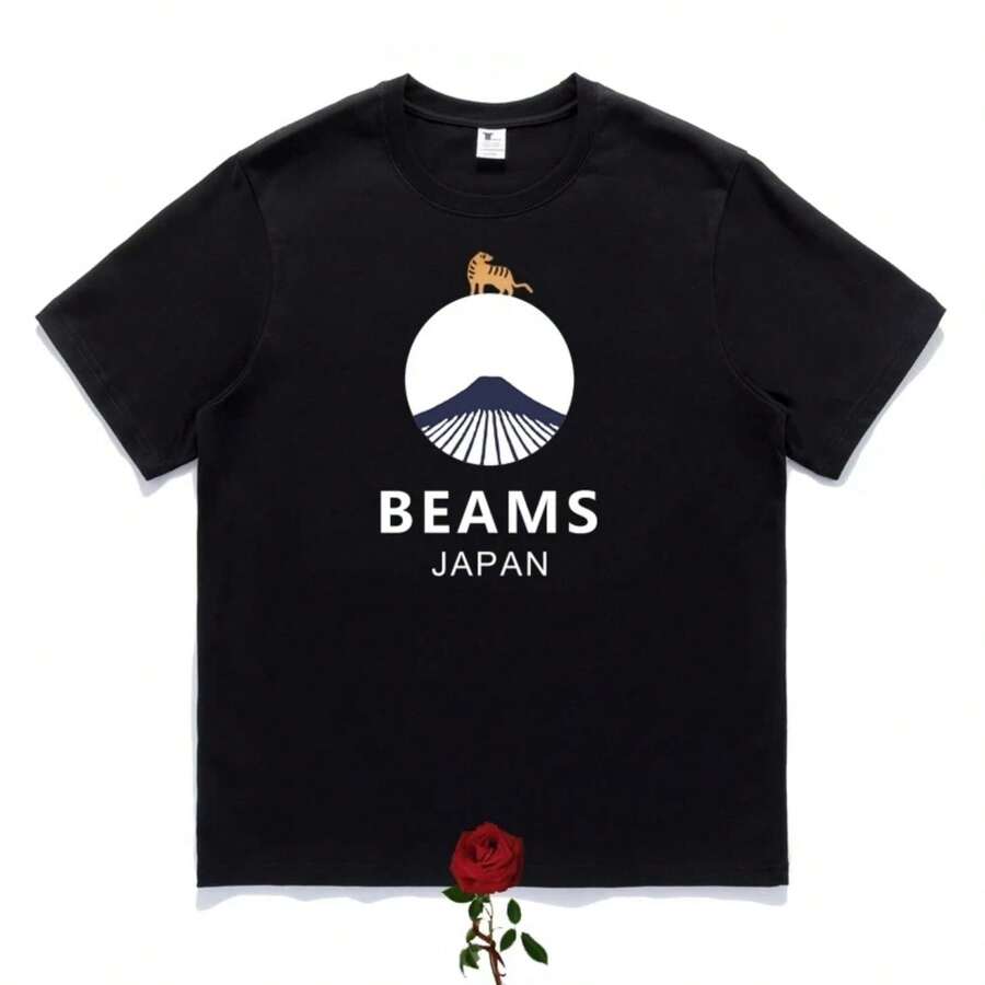 High-Quality Animal Mount Printed Beam T-Shirts For Men And Women, Casual Round-Neck Short-Sleeved Beam Japan - 黑色 - 查看 1