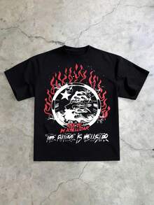 Hellstars The Future Is Hellstars Back Print Y2K Graphic T-Shirt,220g 100% Cotton,Round Neck Short Sleeve,Black Streetwear Essential For Summer Going Out,Unisex Style - 黑色 - 查看 1