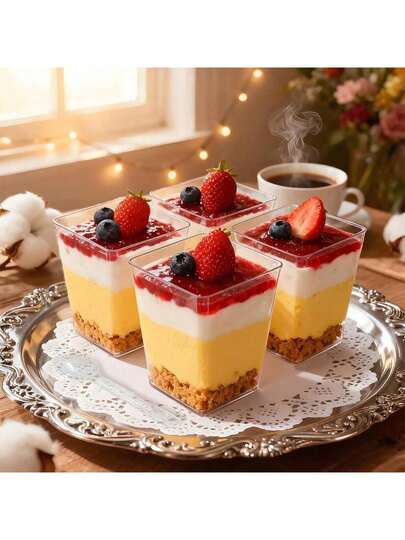 1/2/5 piezas Vasos transparentes reutilizables de 5 onzas con tapas y cucharas, aptos para pudín de plátano, yogur, mousse y helado, duraderos y apilables, ideales para cumpleaños, bodas, suministros para fiestas, catering, recipientes para preparación de alimentos, diseño apilable, material ligero, planificación de eventos