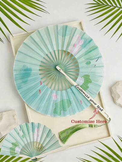 1 pieza Abanico plegable redondo hecho a mano personalizado, abanico de mano de verano, abanico de Tai Chi, abanico de tela, abanico para pintar a mano, abanico para actuaciones, regalo de boda personalizado, estilo retro, abanico en blanco para fiesta de disfraces, accesorio para disfraces, regalo de graduación, fibra de bambú, se puede personalizar con fecha y nombre, regalo ideal para momentos memorables, personalización de ocio, único, adecuado para familiares y amigos, abanico de baile