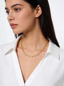 Dây chuyền mạ vàng 18K bằng thép không gỉ, thiết kế tối giản, thanh lịch, thích hợp đeo hàng ngày, hẹn hò, dự tiệc hoặc các dịp lễ. - Vàng - Xem 2