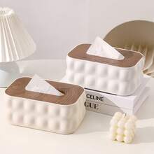 1 hộp đựng khăn giấy hình vuông bằng nhựa có nắp gỗ, thích hợp cho phòng tắm, nhà bếp, văn phòng, nhà ở, phòng ngủ, bàn trang điểm, mặt bàn. - Nhiều màu - Xem 3