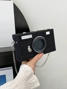 Quirky Camera Bag, Box Shaped Mini Square Wallet, Versatile Elegant Retro Shoulder Bag/Crossbody Bag, Suitable For Women Daily Use, Teacher's Gift, Travel - 黑色 - 查看 1