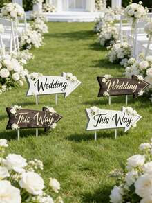 4pcs Wedding Direction Sign Set, With Stands, Wedding Ceremony Directional Signage, Lawn Arrow Signs, Suitable For Wedding Ceremony, Reception Area And Parking Zone - Multicolor - View 4